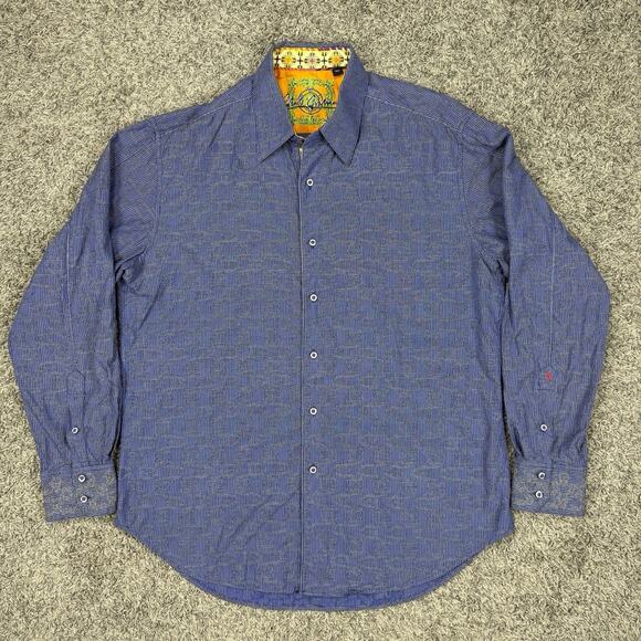 Robert Graham Dress Shirt Blue Geometric Button Up Flip Cuff Mens Size L - Picture 1 of 6